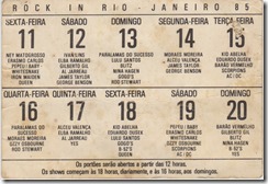 Programacao Rock In Rio 1985